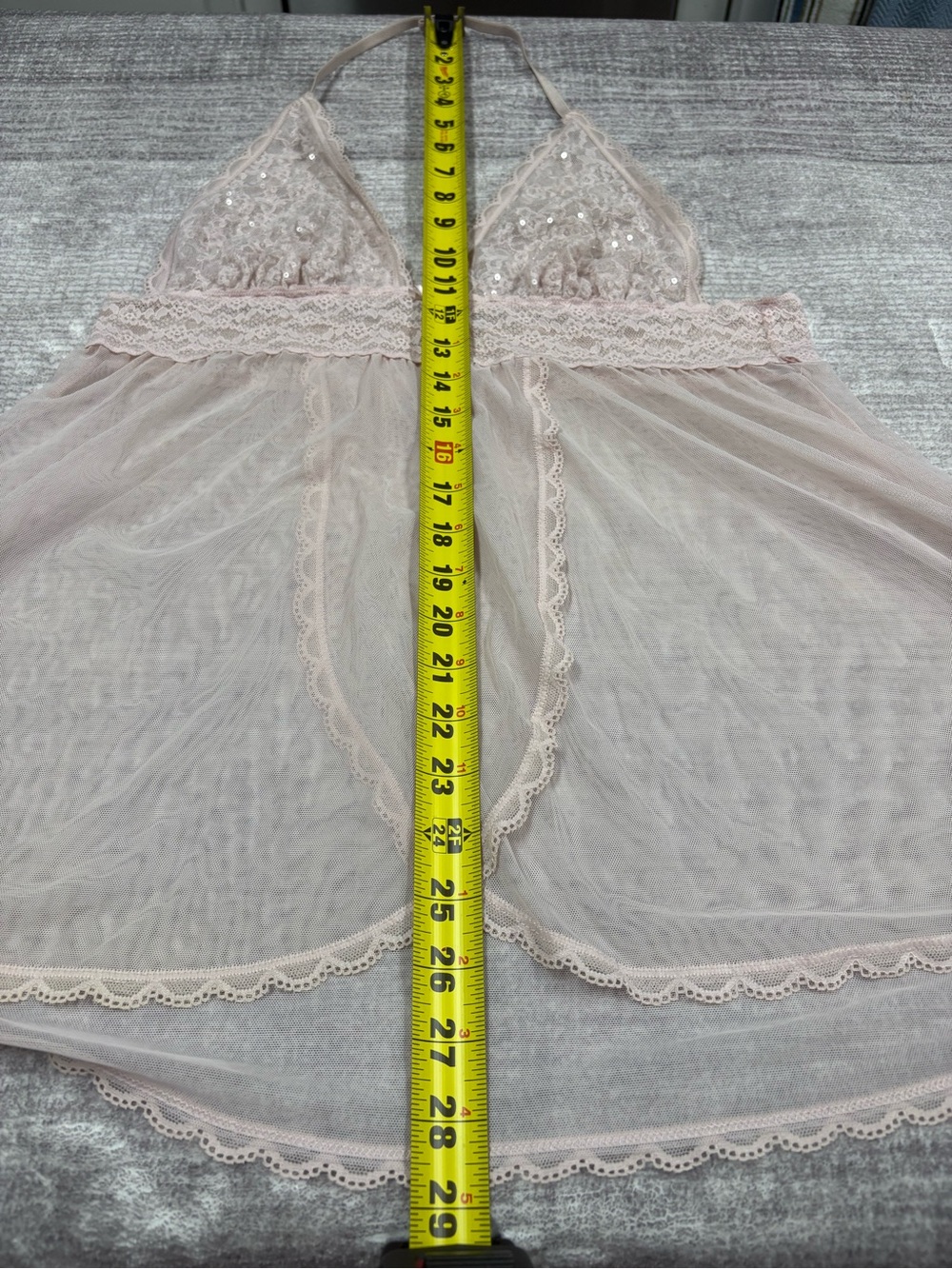 Pink Lace Feminine Coquette Sheer Mesh Babydoll Lingerie Sparkly Top Size L Open - Picture 5 of 8
